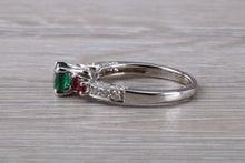 Load image into Gallery viewer, Emerald, Ruby and Diamond set 18ct White Gold Ring