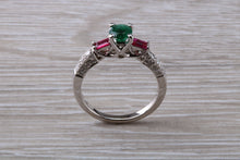 Load image into Gallery viewer, Emerald, Ruby and Diamond set 18ct White Gold Ring