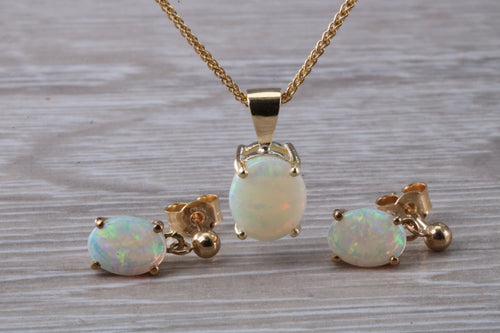 Sparkly Opal Dropper Earrings with Matching Necklace set in Yellow Gold