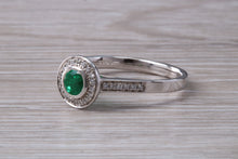 Load image into Gallery viewer, Emerald and Diamond Halo set White Gold Ring