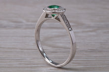 Load image into Gallery viewer, Emerald and Diamond Halo set White Gold Ring