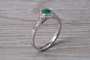 Emerald and Diamond Halo set White Gold Ring