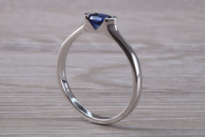 Half carat Oval cut Blue Sapphire set 18ct White Gold Ring