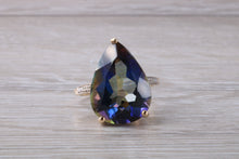 Load image into Gallery viewer, Large 13 carats Mystic Blue Topaz and Diamond set Yellow Gold Ring