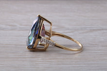 Load image into Gallery viewer, Large 13 carats Mystic Blue Topaz and Diamond set Yellow Gold Ring