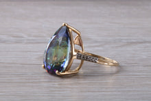 Load image into Gallery viewer, Large 13 carats Mystic Blue Topaz and Diamond set Yellow Gold Ring