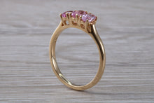 Load image into Gallery viewer, Oval Pink Topaz set Yellow Gold Trilogy Ring