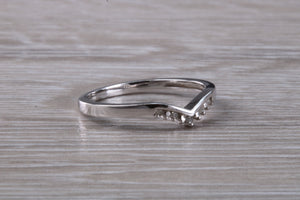 Natural diamond set wishbone ring, solid 9ct white gold set with real diamonds, simple and elegant