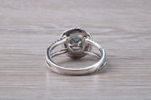 Load image into Gallery viewer, Blue Zircon and Diamond Double Halo set Ring
