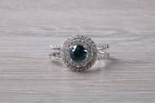 Load image into Gallery viewer, Blue Zircon and Diamond Double Halo set Ring