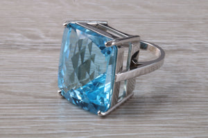 Very Large 70 carat Sky Blue Topaz set White Gold Statement Ring