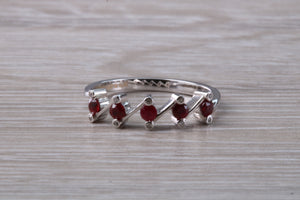 Dainty Ruby and Diamond ring. very unusual styled band in 18ct white gold