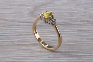 Traditional Yellow Sapphire and Diamond Gold Ring