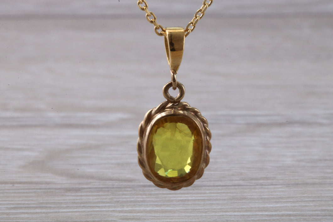 Over 2 carat Oval cut Yellow Sapphire set Gold Necklace