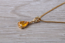 Load image into Gallery viewer, Natural yellow Sapphire necklace, Pear drop cut yellow sapphire set in 9ct yellow gold together with 18 inch long 9ct yellow gold chain
