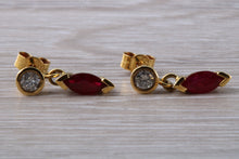 Load image into Gallery viewer, Marquise cut Ruby and Diamond set Yellow Gold Dropper Earrings