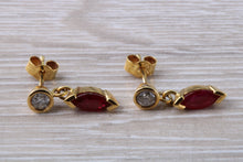 Load image into Gallery viewer, Marquise cut Ruby and Diamond set Yellow Gold Dropper Earrings