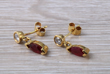 Load image into Gallery viewer, Marquise cut Ruby and Diamond set Yellow Gold Dropper Earrings