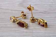 Load image into Gallery viewer, Marquise cut Ruby and Diamond set Yellow Gold Dropper Earrings