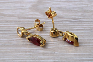 Marquise cut Ruby and Diamond set Yellow Gold Dropper Earrings