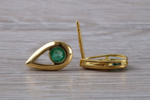 Load image into Gallery viewer, Natural Emerald stud ear rings,Real 9ct Gold and Natural Emeralds.Tear Drop Setting. Ideal Christmas,Birthday,Anniversary,Graduation Gift.