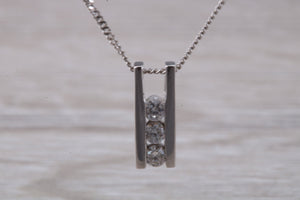 Natural Diamond Line Pendant.18ct White Gold Diamond Necklace.April birthstone,Aries Zodiac Gemstone.Ideal 16th,18th,21st Birthday Present.