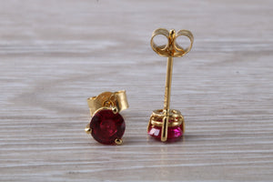 Stunning 1 carat Ruby Solitaire set 18ct Yellow Gold Earrings