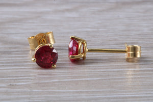 Stunning 1 carat Ruby Solitaire set 18ct Yellow Gold Earrings