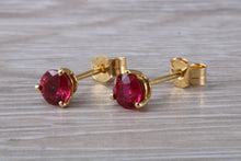 Load image into Gallery viewer, Stunning 1 carat Ruby Solitaire set 18ct Yellow Gold Earrings