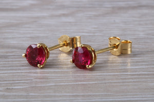 Stunning 1 carat Ruby Solitaire set 18ct Yellow Gold Earrings