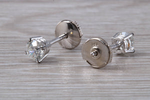 One carat Moissanite Diamond Solitaire set Platinum Stud Earrings