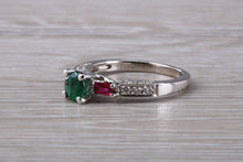 Load image into Gallery viewer, Emerald, Ruby and Diamond set 18ct White Gold Ring