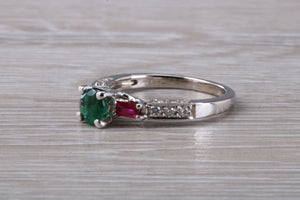 Emerald, Ruby and Diamond set 18ct White Gold Ring