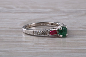 Emerald, Ruby and Diamond set 18ct White Gold Ring