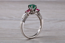 Load image into Gallery viewer, Emerald, Ruby and Diamond set 18ct White Gold Ring