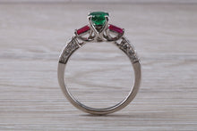 Load image into Gallery viewer, Emerald, Ruby and Diamond set 18ct White Gold Ring