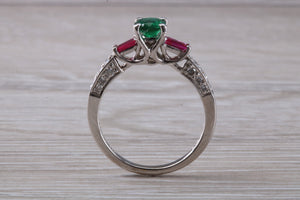 Emerald, Ruby and Diamond set 18ct White Gold Ring