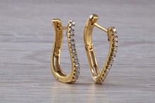 Load image into Gallery viewer, Diamond set Dressy 18ct Yellow Gold Hoop Earrings