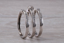 Load image into Gallery viewer, Complete Bridal set Of Three Diamond set Rings, Engagement, Wedding and Eternity Ring