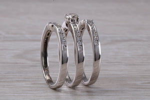 Complete Bridal set Of Three Diamond set Rings, Engagement, Wedding and Eternity Ring