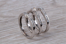 Load image into Gallery viewer, Complete Bridal set Of Three Diamond set Rings, Engagement, Wedding and Eternity Ring