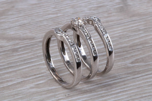 Complete Bridal set Of Three Diamond set Rings, Engagement, Wedding and Eternity Ring