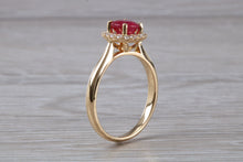 Load image into Gallery viewer, Stunning One carat Ruby and Halo set Diamond Ring