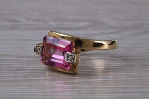 Pink Topaz and Diamond set Yellow Gold Ring