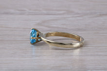 Load image into Gallery viewer, 7 mm Round Aquamarine and Diamond set Yellow Gold Ring, British Hallmarked