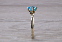 Load image into Gallery viewer, 7 mm Round Aquamarine and Diamond set Yellow Gold Ring, British Hallmarked