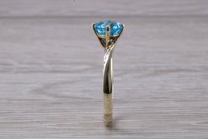 7 mm Round Aquamarine and Diamond set Yellow Gold Ring, British Hallmarked