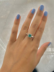 Emerald and Diamond Halo set Platinum Ring