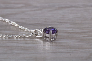 Natural Round cut Amethyst set Silver Necklace
