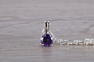 Natural Round cut Amethyst set Silver Necklace